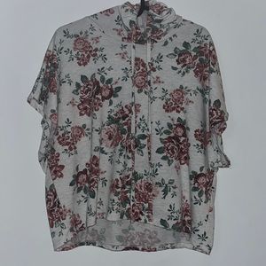 Short-sleeves Hoodie, Flower Pattern